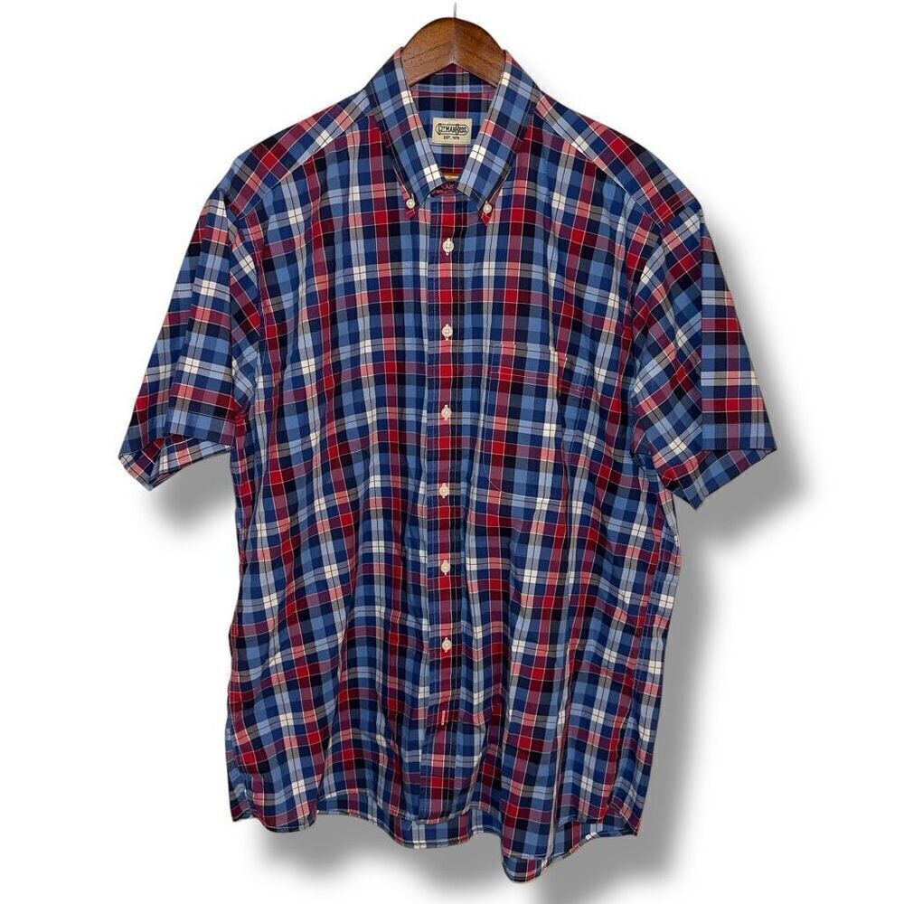 Gitman Brothers Blue Plaid Made in USA S/S Button Down Shirt XL